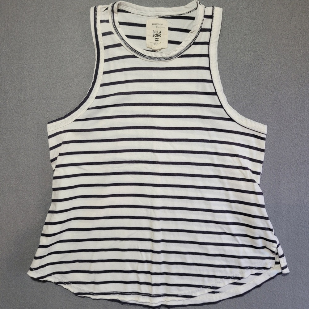 Billabong Essentials Womens Small Striped High Neck Tank Top White Black S/P